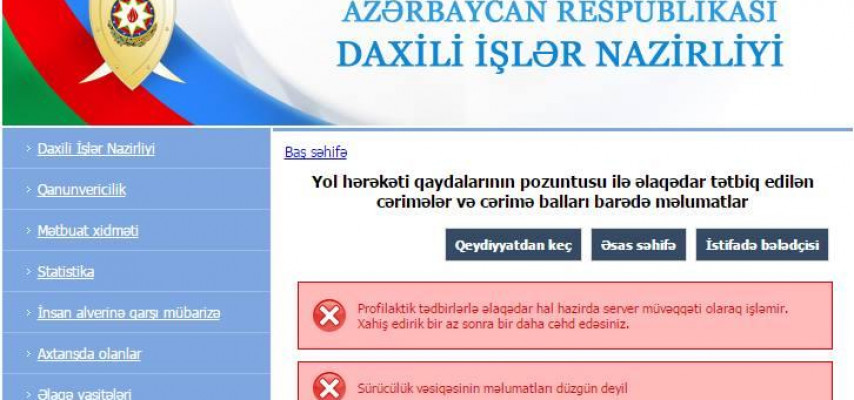 Sürücü cərimələrini yoxlayan sistem «çökdü»