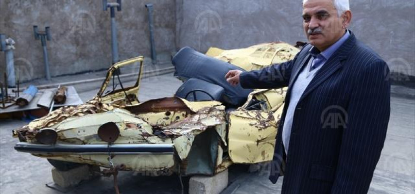 Rus tankının Bakıda əzdiyi «Zapı»nın skeletini həyətində saxlayır