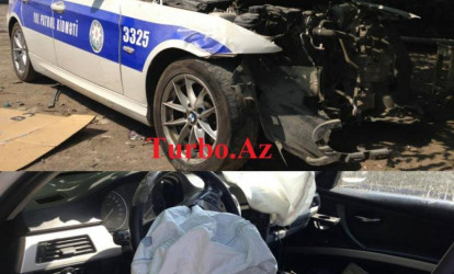 Yol polisi maşını ilə minik maşını ilə toqquşdu; 5 yaralı